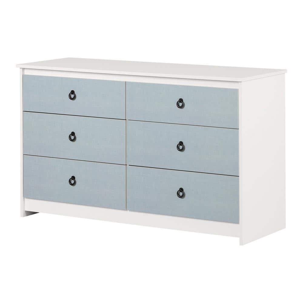 South Shore Plenny White and Blue 6-Drawer 52 in. Chest of Drawers -  15589