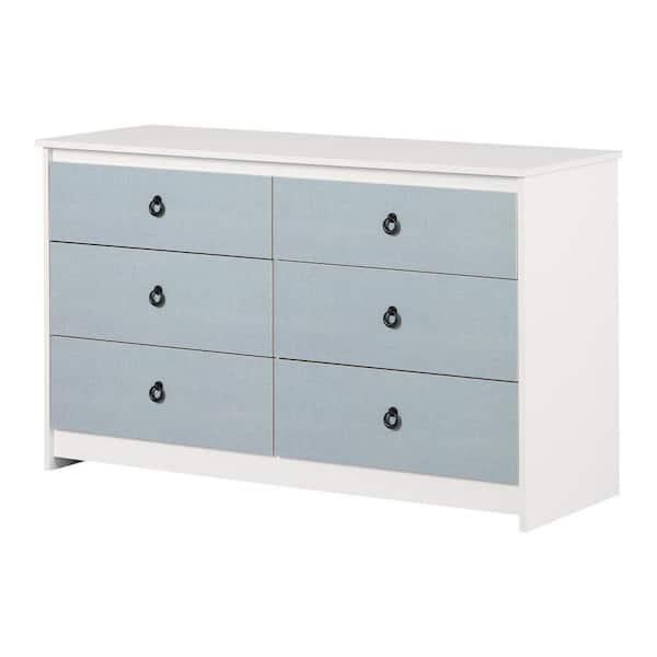 South Shore Plenny White and Blue 6-Drawer 52 in. Chest of Drawers