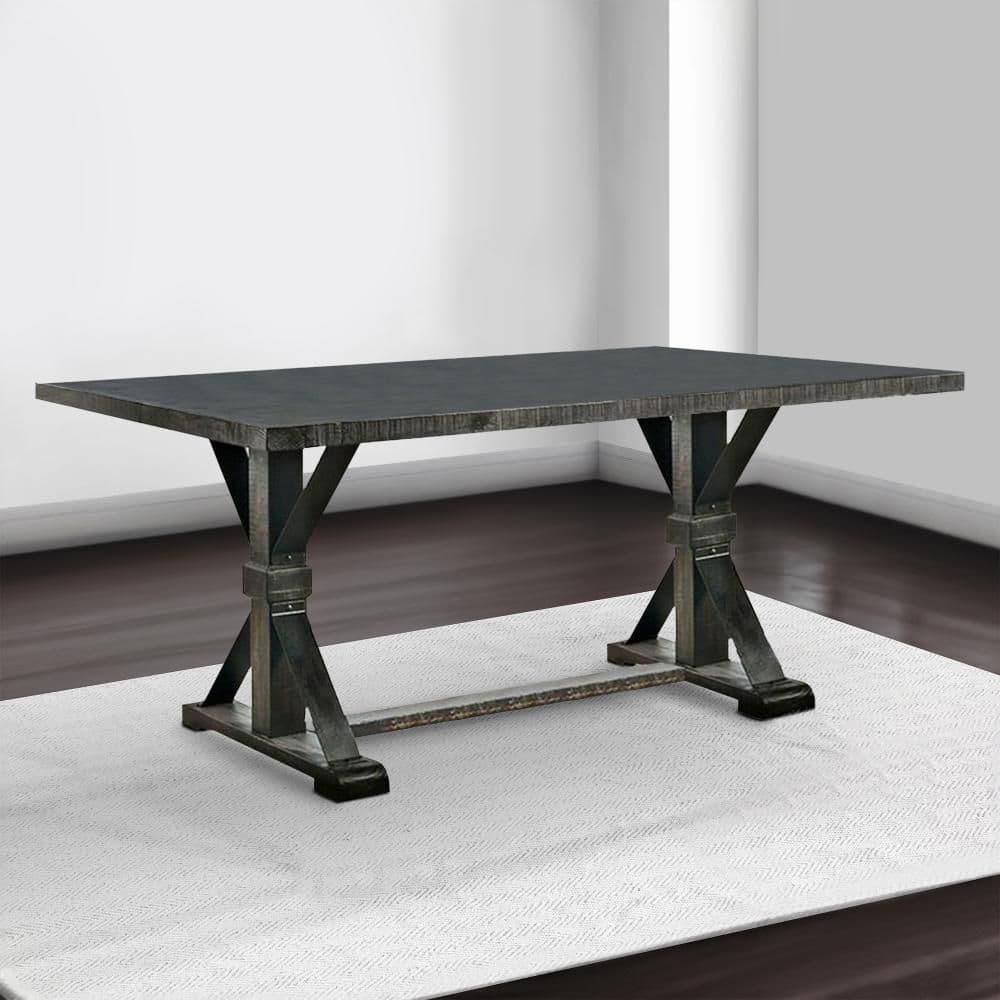 Benjara Modern Style 72 in. Black Wooden Trestle Base Dining Table