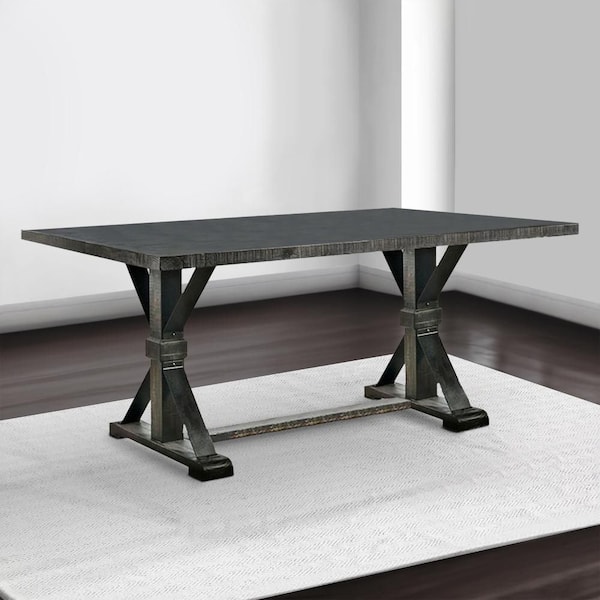 Benjara Modern Style 72 in. Black Wooden Trestle Base Dining Table