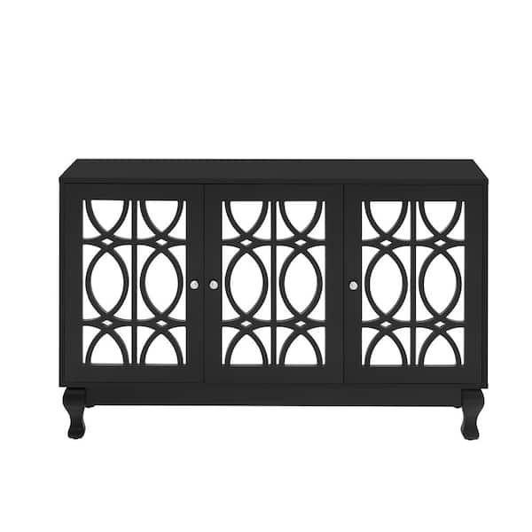 Vintage 47.25 in. W x 15.75 in. D x 30.2 in. H Black Linen Cabinet Entertainment Center Wood Legs, Handle and Shelves