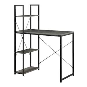 Designs2Go 36 in. Rectangle Charcoal Gray/Black Particle Board Workstation Writing Desk with Shelves