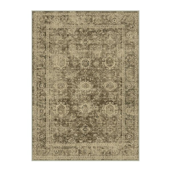 Fars Brown 9 ft. x 12 ft. Distressed Vintage Floral Area Rug