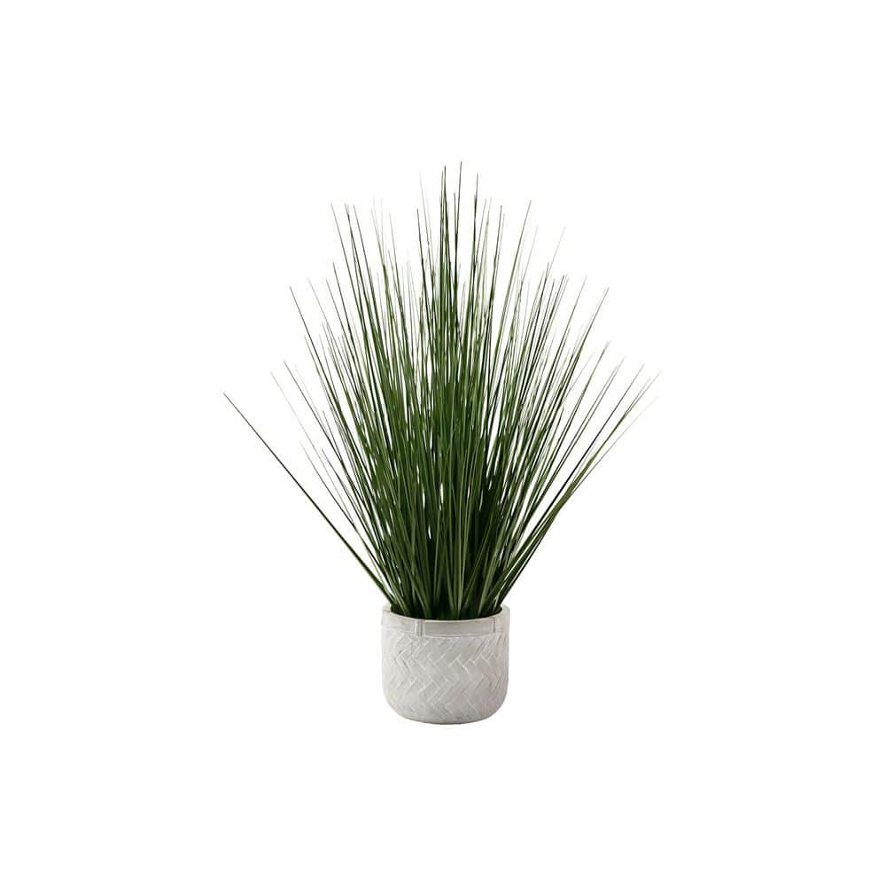 21 in. Tall Artificial Grass Plant in White Cement Pot-Real Touch Faux Gree