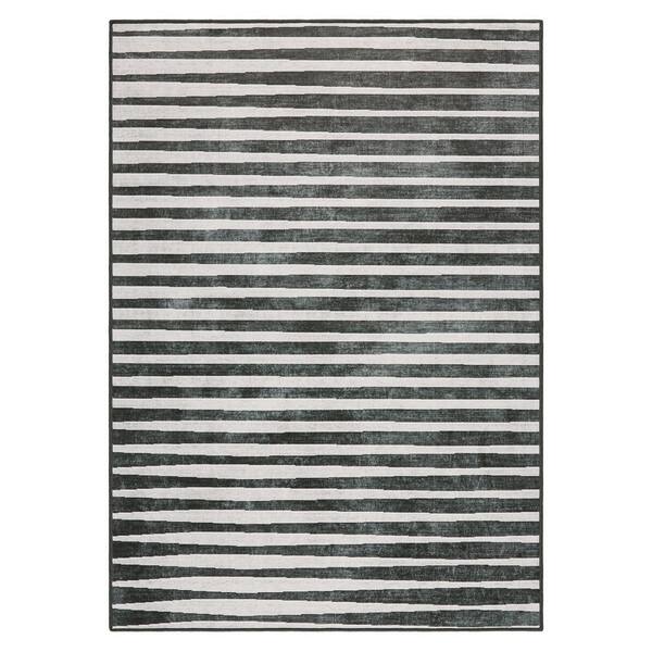 EVERWASH Haven 6 ft. x 9 ft. Black/Grey Modern Stripe Washable Area Rug