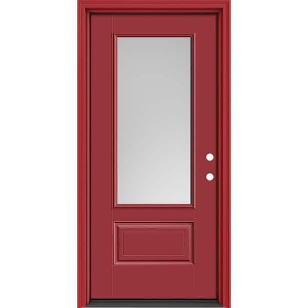 Masonite Performance Door System 36 in. x 80 in. 3/4-Lite Left-Hand Inswing Pearl Red Smooth Fiberglass Prehung Front Door