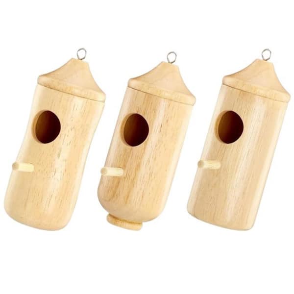 ITOPFOX 3-Piece 1-Bird Natural Wood Finish Hummingbird Houses 3-Piece Bird Houses for Garden Window Outdoor Home Hummingbird