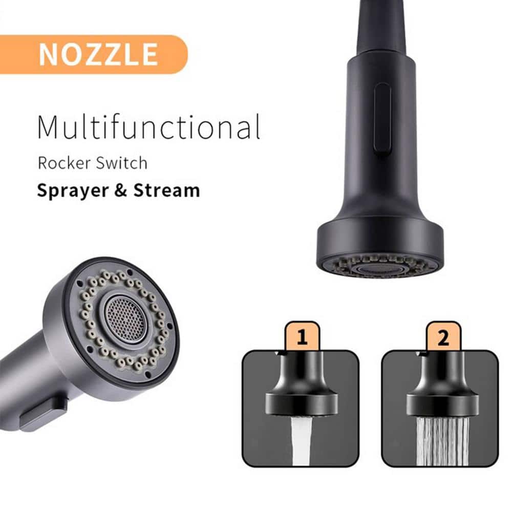 Matte Black Brass Pull Down Kitchen Faucet with Spray