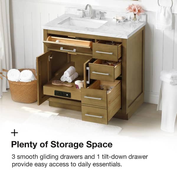 OVE Decors Tahoe 36-in Almond Latte Undermount Single Sink Bathroom Vanity with White Engineered Stone Top