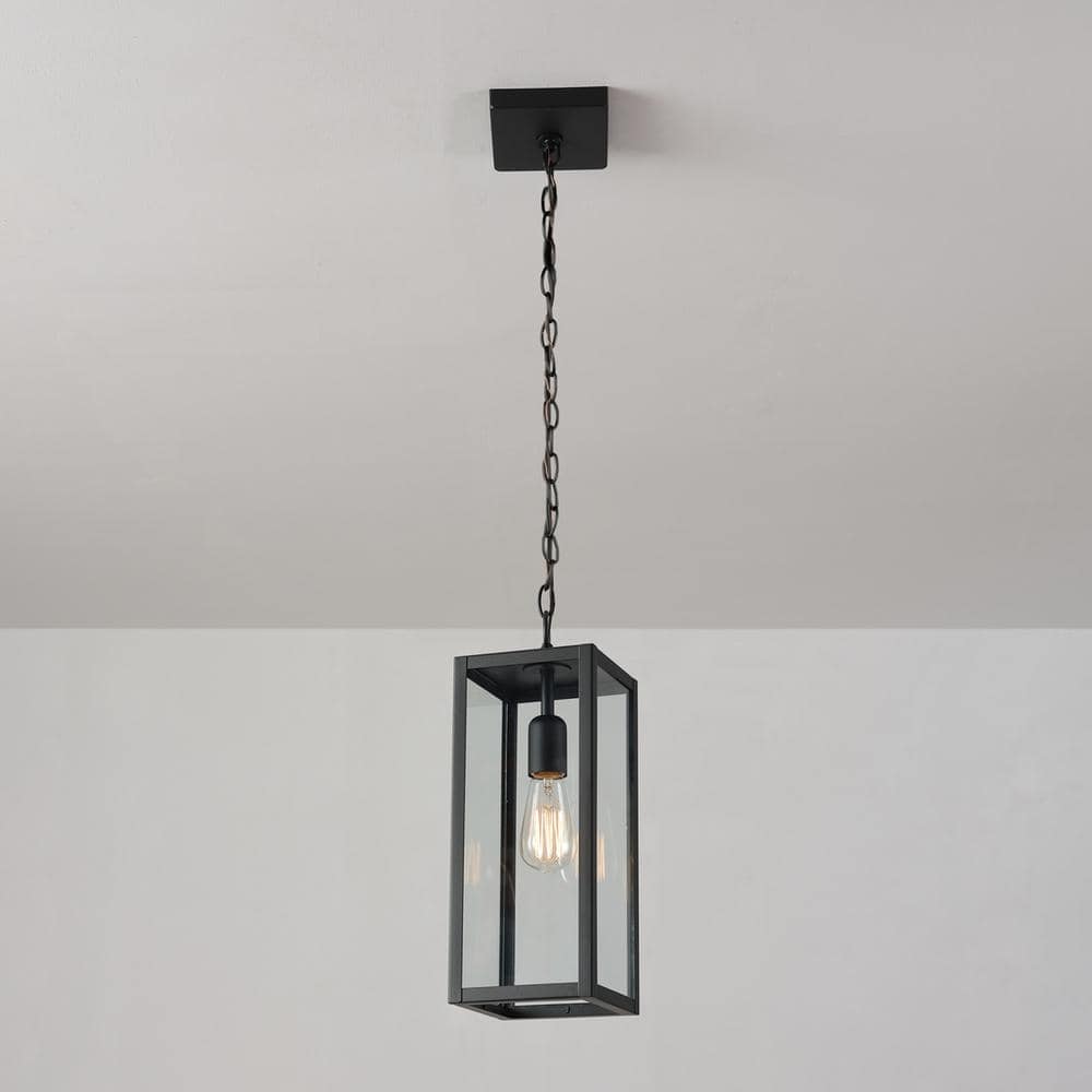 Bowery Matte Black Adjustable Lantern Pendant with Clear Glass Shade