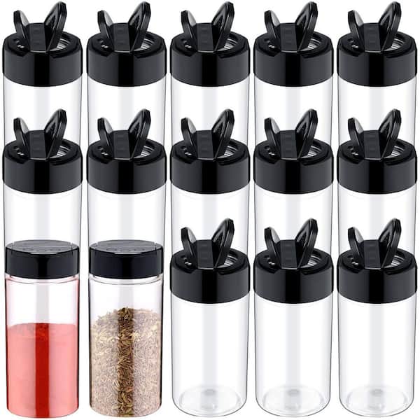 30-Piece Food Grade Plastic Spice Jar Set with Double-Sided Flip Lids, Large 8.7 oz. Capacity, Leak-Proof Design, Black