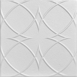 Circles and Stars Plain White 1.6 ft. x 1.6 ft. Decorative Foam Glue Up Ceiling Tile (259.2 sq. ft./case)