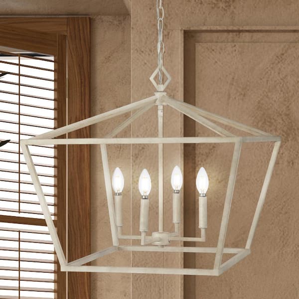 Gatsby 23 in. 4-Light Antiqued White Adjustable Iron Farmhouse Glam LED Pendant