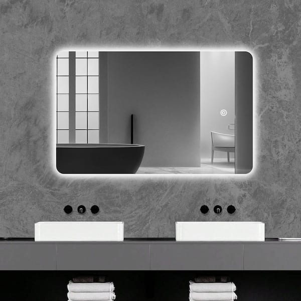 30 in. W x 48 in. H Rectangular Frameless Adjustable Backlit LED Wall Mirror Bathroom Vanity Mirror