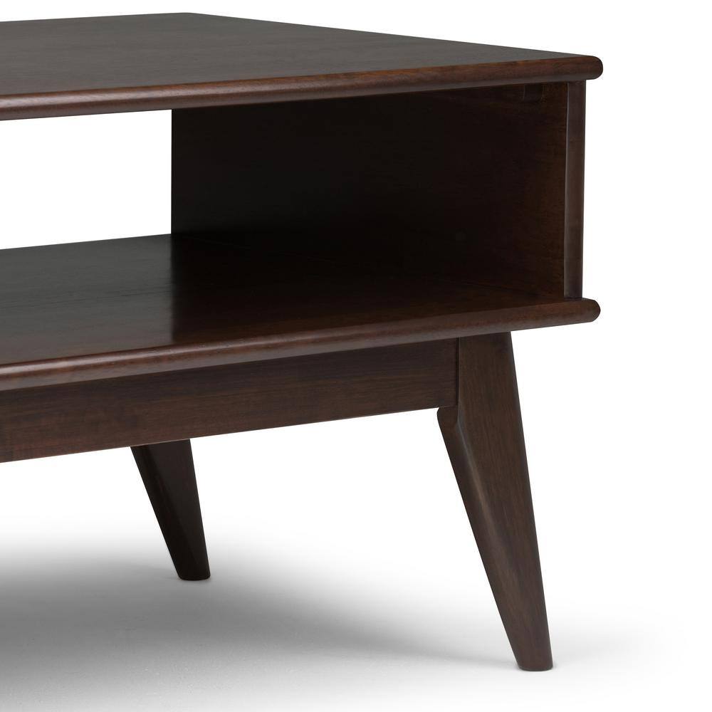 Auburn Brown Mid-Century Modern Wood Coffee Table with Storage