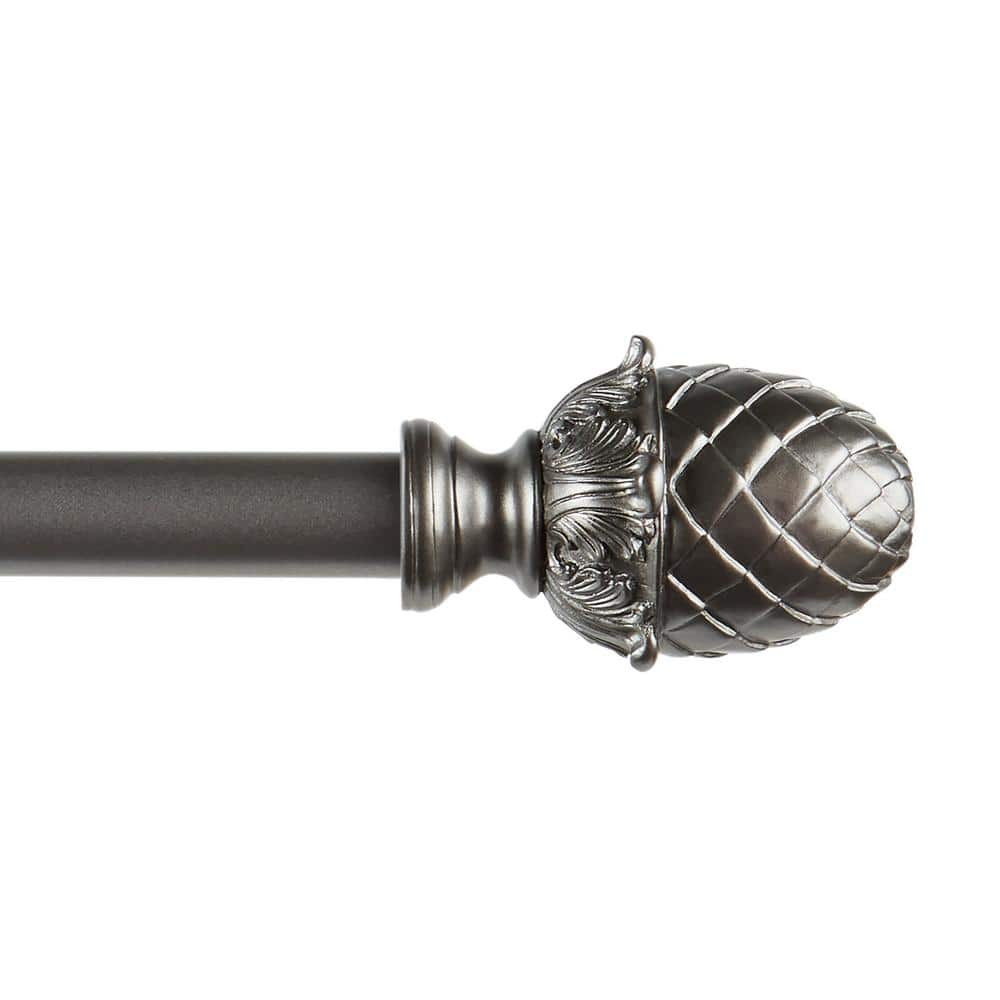 EXCLUSIVE HOME Acorn 36 in. 72 in. Adjustable 1 in. Single Curtain Rod Kit Gunmetal with