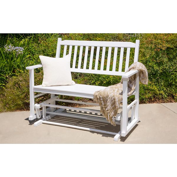 Shine Company Torrey 50 in. White Wood Loveseat Porch Glider