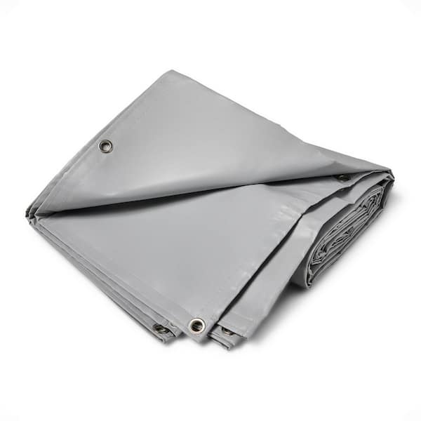 5 ft. x 5 ft. Gray 20 Mil 18 oz. Heavy Duty Vinyl Plastic Tarp, Brass Grommet, Waterproof Tear-Resistant, Outdoor Cover