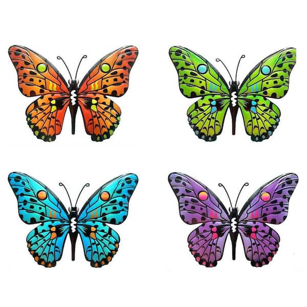 Justincity Metal Butterfly Wall Decor 1 in. Durable Iron Hanging Decoration for Garden Yard Living Room Bedroom Balcony 4 Pack