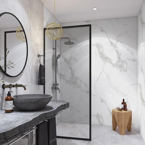Carrara White Glossy Finish Peel and Stick Decorative Wall Paneling Vinyl Wallpaper Roll (Covers 38.75 sq. ft. )