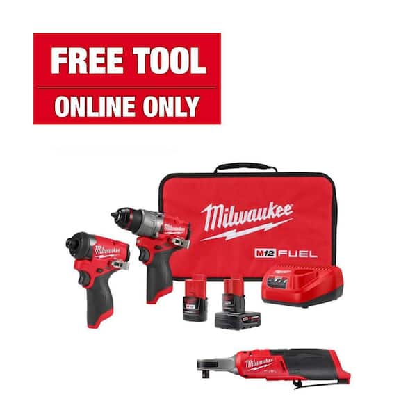 Milwaukee M12 FUEL 12-Volt Lithium-Ion Cordless Hammer Drill/Impact Driver/3/8 in. Ratchet Combo Kit (3-Tool)