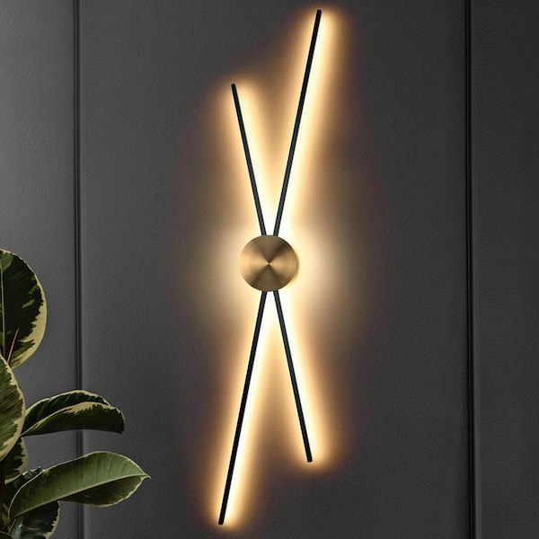 X Wire Pattern Light LNC 60 in. 4-Light Black LED X-Shape Linear Wall Light Modern Geometric ...