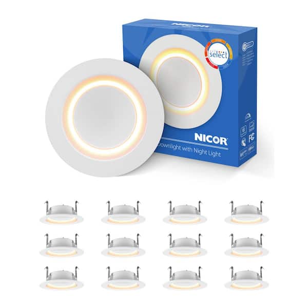 RDN 4 in. White Baffle Selectable CCT Housing Required Integrated LED Recessed Light Trim with Nightlight, 12-Pack