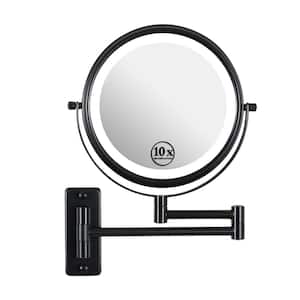 8 in. W x 8 in. H Small Round 10X Magnifying 2-Sided Bathroom Makeup Mirror with Built-in Battery & Type-C Port in Black