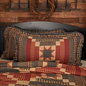Maisie Burgundy Tan Black Primitive Country Quilted Cotton King Sham