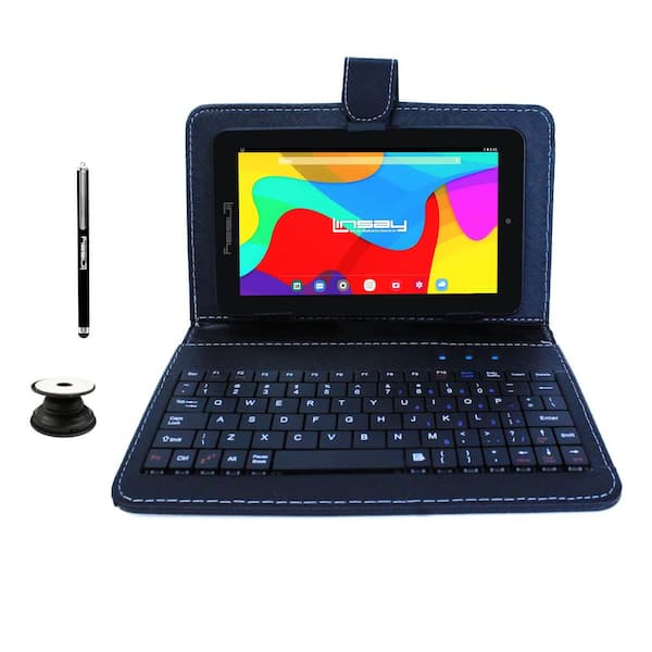 LINSAY 7 in. 64GB Android 13 Tablet with Black Leather Keyboard, Holder and Pen