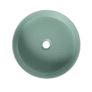 15.7 in. Ceramic Circular Round Vessel Bathroom Sink Art Basin in Green