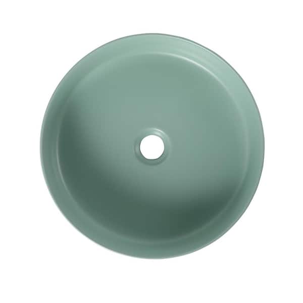 cadeninc 15.7 in. Ceramic Circular Round Vessel Bathroom Sink Art Basin in Green