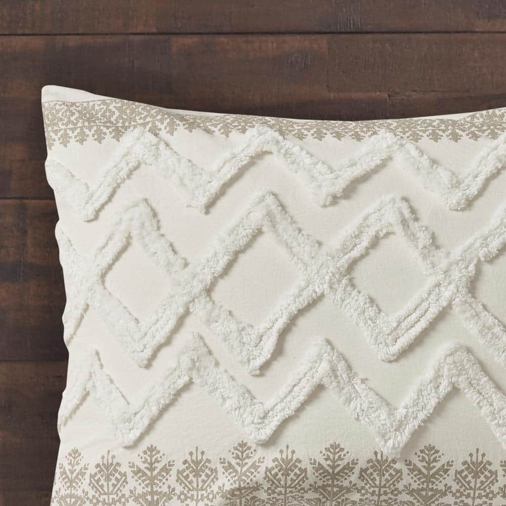 Mila Taupe Cotton King Comforter Set with Chenille Tufting