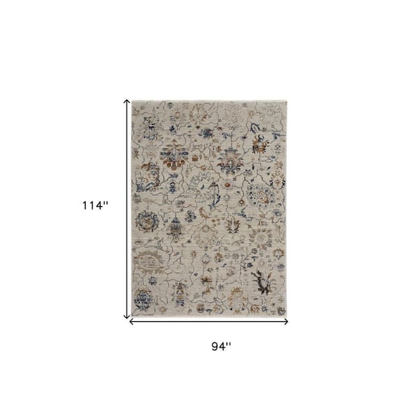8 ft. x 10 ft. Ivory and Blue Floral Area Rug