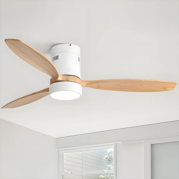 52 in. Indoor/Outdoor White and Beige Ceiling Fan Integrated LED with Light Kit and Remote Control