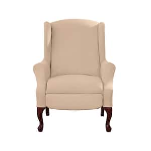 Ultimate Stretch Suede Cement Beige Polyester 2-Piece Wingback Chair Slipcover