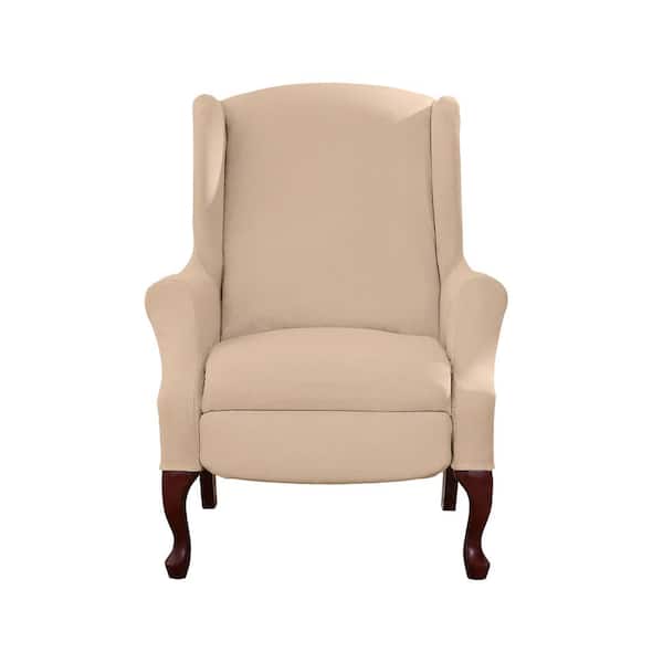 Sure-Fit Ultimate Stretch Suede Cement Beige Polyester 2-Piece Wingback Chair Slipcover