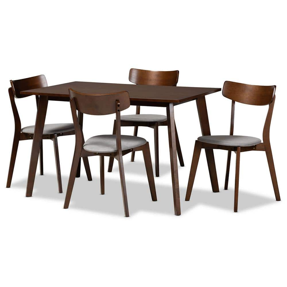 Baxton Studio Nori 5-Piece Light Grey and Walnut Dining Set ...