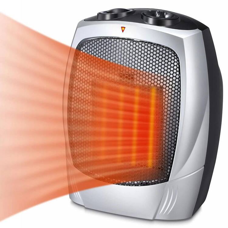 R.W.FLAME 1,500-Watt Compact Indoor Small Ceramic Electric Heater with Adjustable Thermostat, Sliver