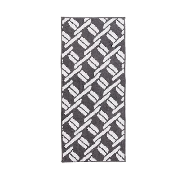 Washable Skid Resistant Dark Grey/White  2.2 ft. x 5 ft. All Loop Tufted Area Rug