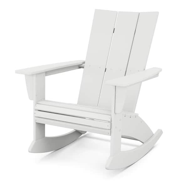 POLYWOOD Modern Curveback White HDPE Plastic Adirondack Outdoor Rocking Chair