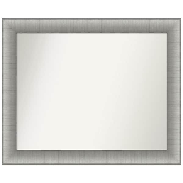 Amanti Art Elegant Brushed Pewter 32.75 in. W x 26.75 in. H Non-Beveled Bathroom Wall Mirror in Silver