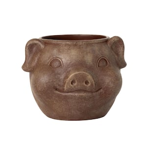 6.75 in. L x 5.5 in. W x 5.5 in. H Brown Indoor/Outdoor Resin Pig Decorative Pot