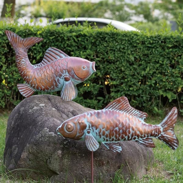 11 in. x 16 in. Copper Metal Fish Decor Outdoor Garden Statue 2