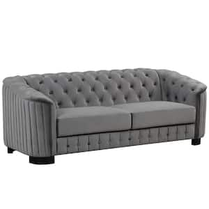 82 in. Square Arm Velvet Rectangle Sofa with Rubber Wood Legs in Gray