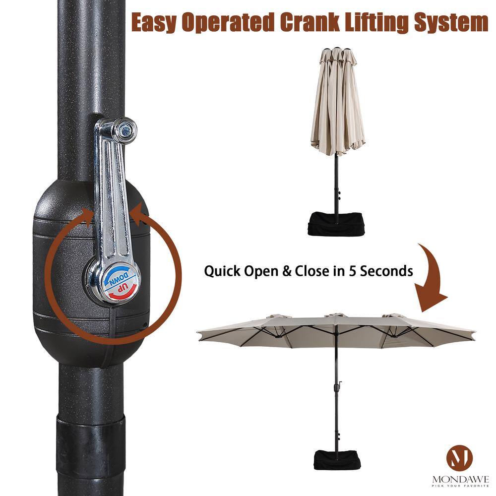 Beige 15-ft Steel Double-Sided Patio Umbrella with Base