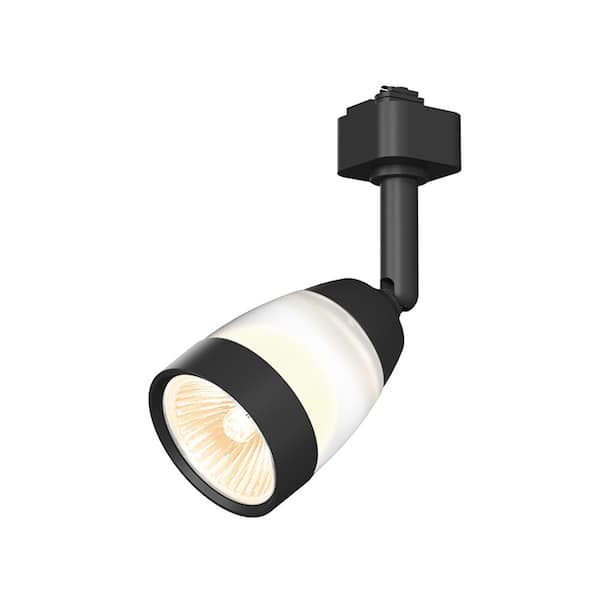 Hampton Bay Frosted Middle Glass 1-Light Black Linear Track Lighting Head