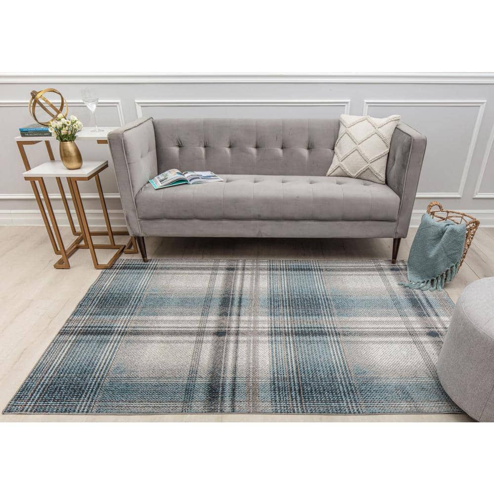Baltic Rapids Blue Plaid Synthetic Area Rug, 8' x 10'