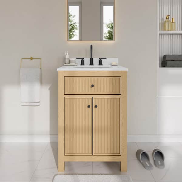 Pendry 24 in. Single Freestanding Tanned Oak Bath Vanity with Carrara Cultured Marble Top Assembled