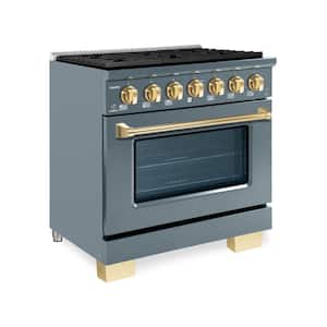 BOLD 36 in. 5.2 CF 6-Sealed Burners Freestanding Range with NG Gas Stove and Gas Oven, GR RAL 7031 with Brass Trim